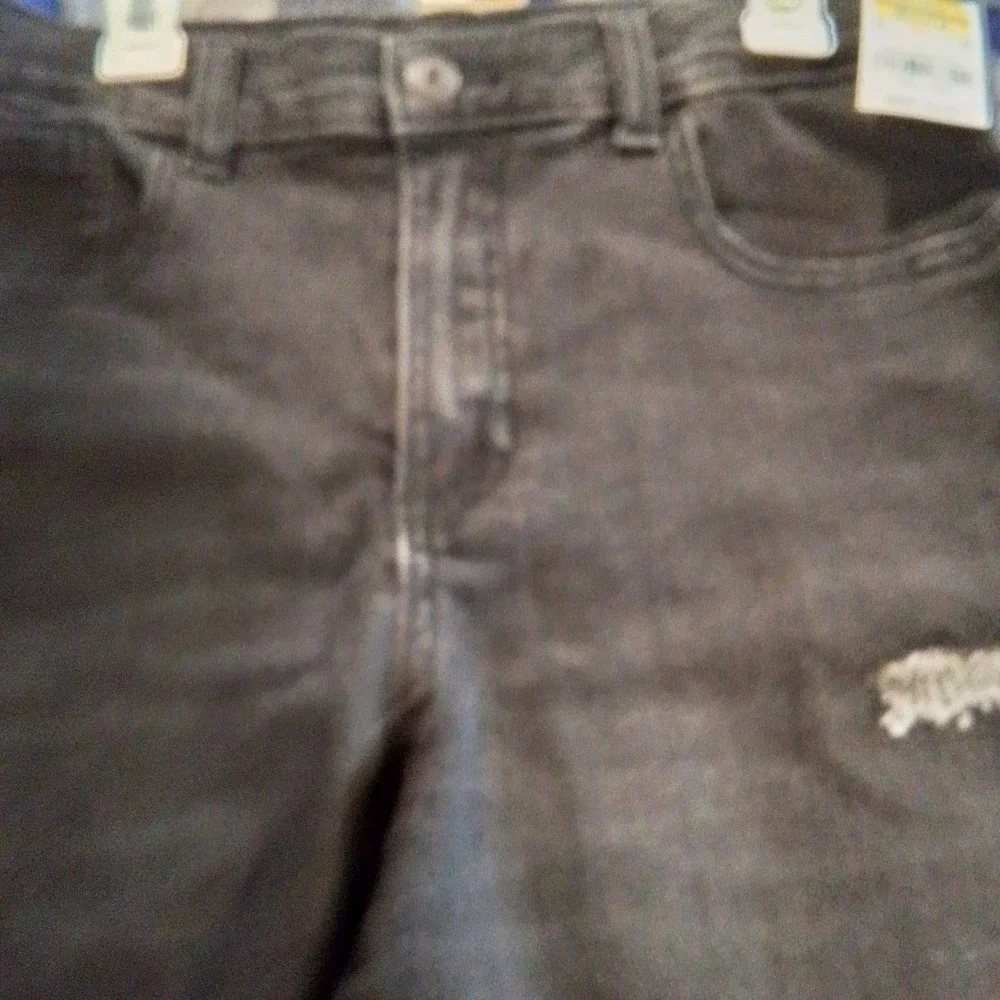 Oshkosh Jean Shorts Boys Size 12 in Faded Black w/ Distressing, Adjustable Waist